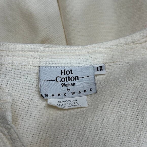Hot Cotton Marc Ware Womens Button Up Top Size 1X Lagom 3/4 Sleeve Coastal Beach - Picture 3 of 6